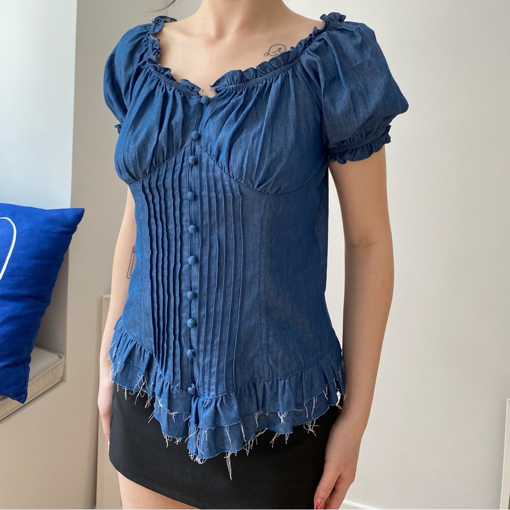 Blue Ruffled Women's Top